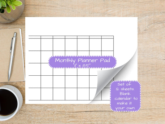 Bare Minimalist Monthly Planner Pad 8.5x11 | Desk Planning Notepad | undated Organizer
