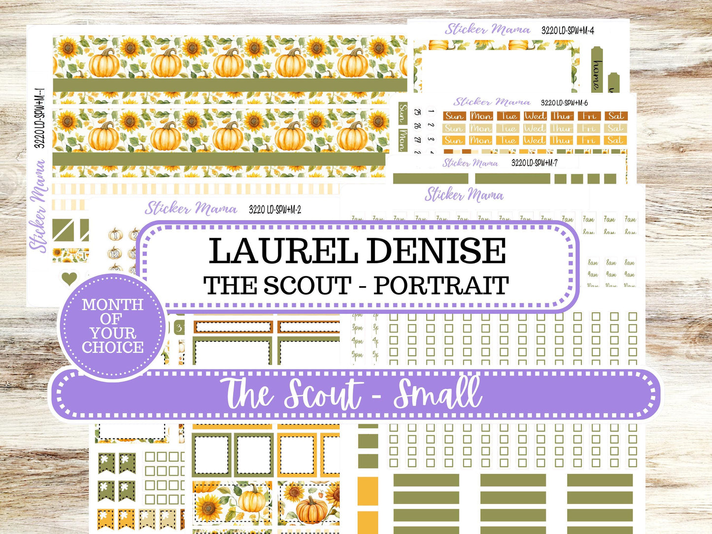 Laurel Denise Small Scout Planner Sticker Kit | Portrait Weekly + Monthly | Choose Your Month Fall | 3220 Sunflower Harvest | 6-26