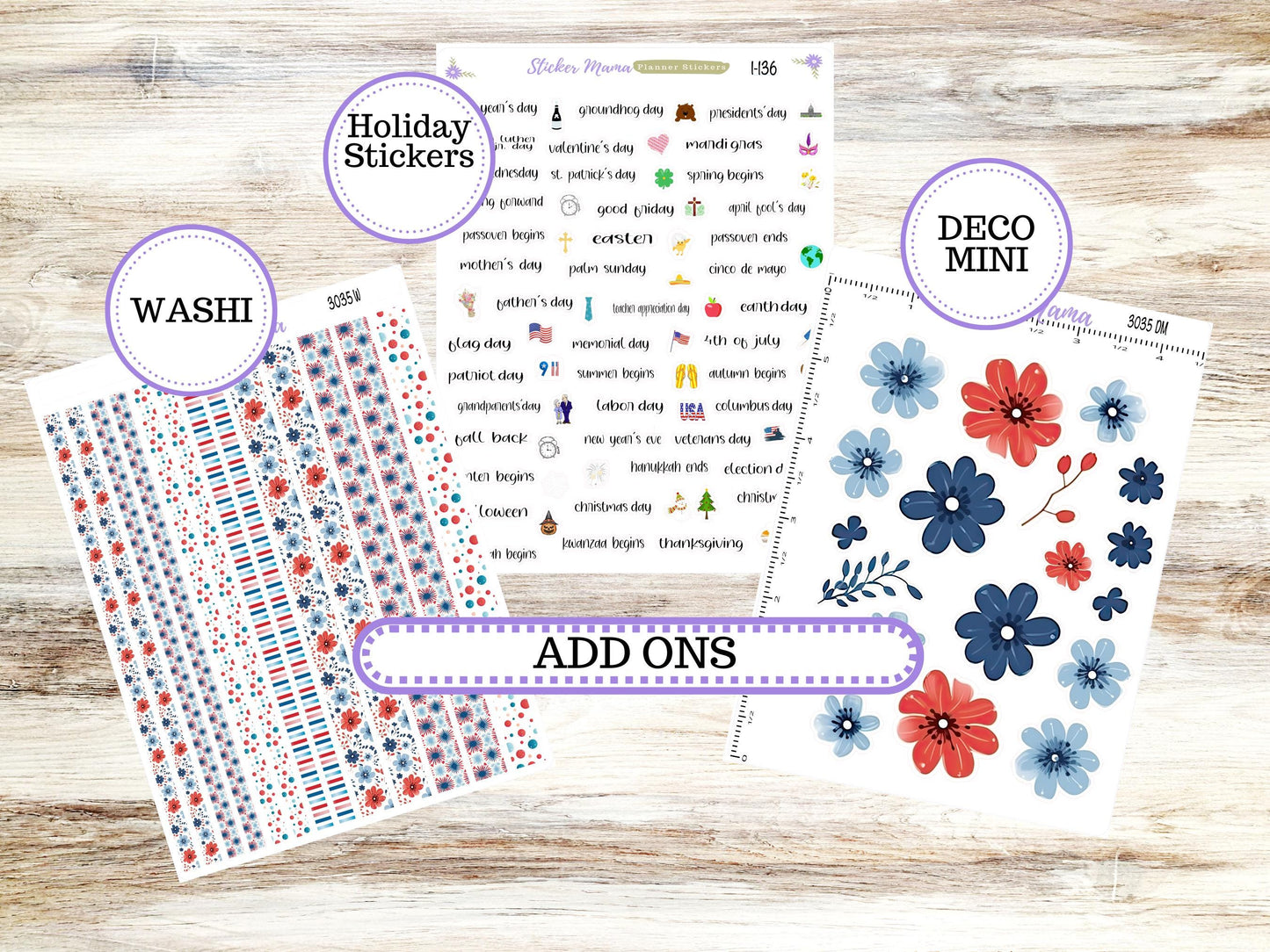Laurel Denise Small Scout Planner Sticker Kit | Portrait Weekly + Monthly | July American Dream 3035 | 4-26