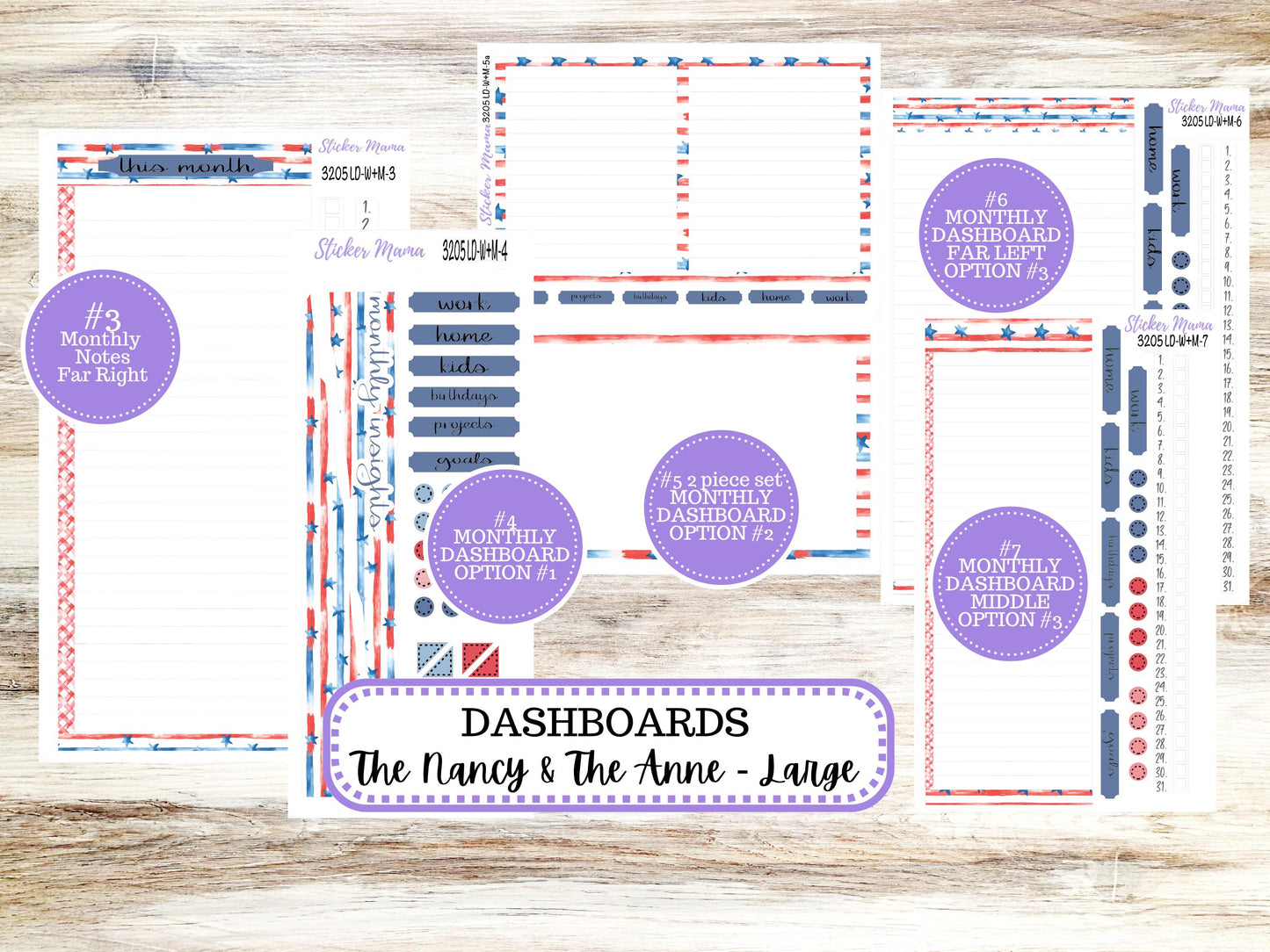 Laurel Denise Large Nancy & Large Anne Planner Sticker Kit | Vertical Horizontal Week + Month | July Patriotic Festivities 3205 | 4-26