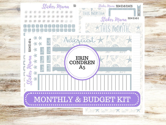 ERIN CONDRE Monthly  Kit-3204 || A5 || Coastal Charm Stickers  || - ec August Monthly Kit - Monthly Planner Kits - Monthly Budget