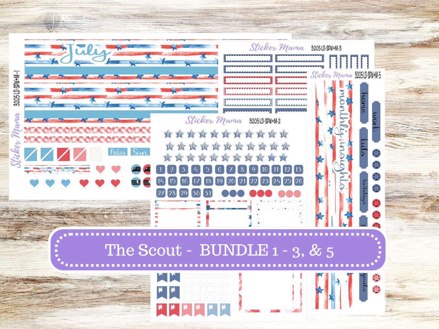 Laurel Denise Small Scout Planner Sticker Kit | Portrait Weekly + Monthly | July Patriotic Festivities 3205 | 4-26