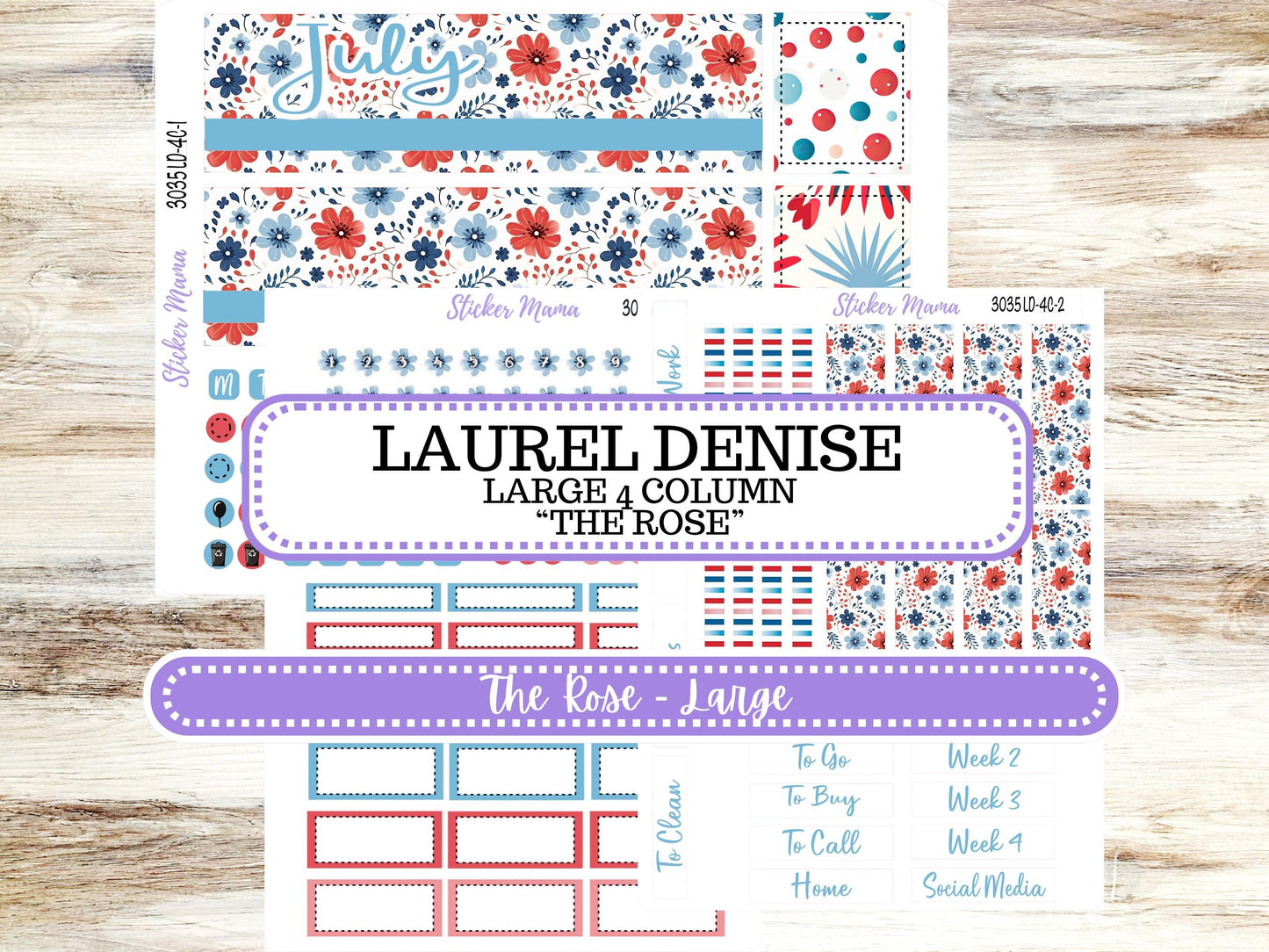 Laurel Denise Large Rose Planner Sticker Kit | 4-COLUMN (formerly project) | July 3035 American Dream | 4-26
