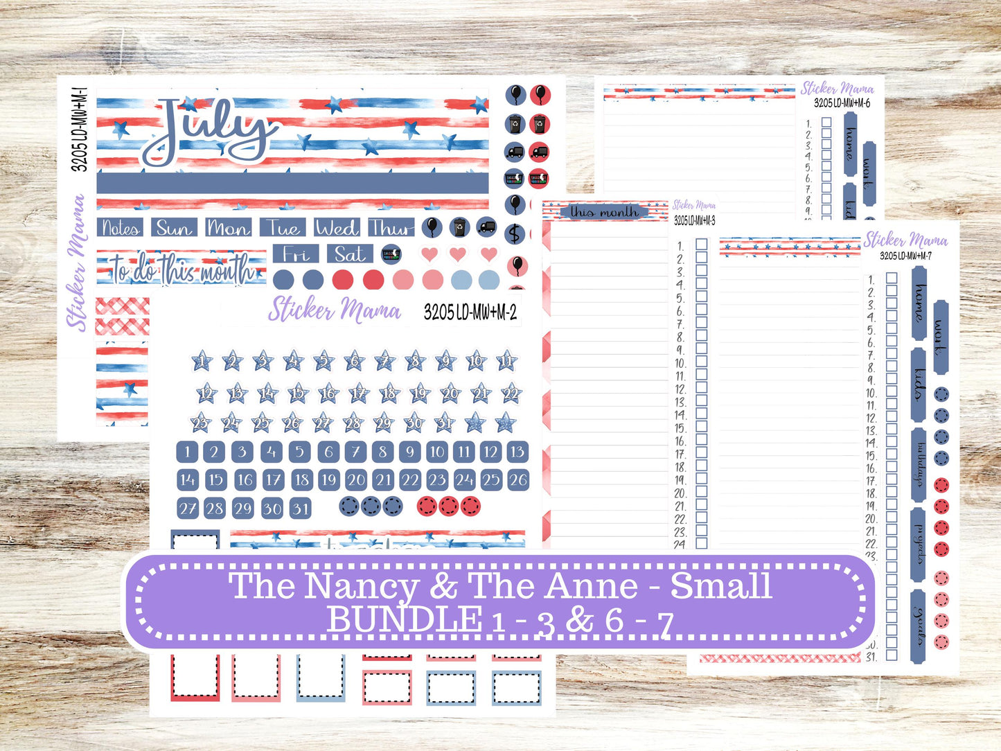 Laurel Denise Small Anne and Nancy Planner Sticker Kit | July Patriotic Festivities 3205 | 4-26