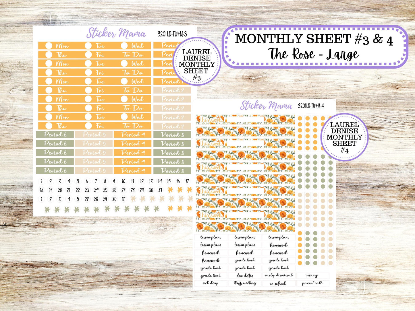 Laurel Denise Valerie Planner Stickers | LD Teacher Week + Month Planner Kit | Month of your Choice 3201 Fall Colors | 5-26