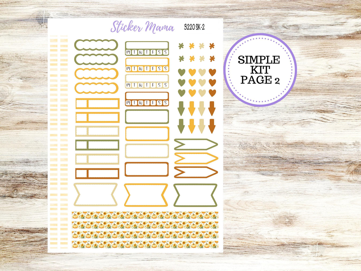 Simple 1.5 inch Planner Sticker Kits | Sunflower Harvest 3220
