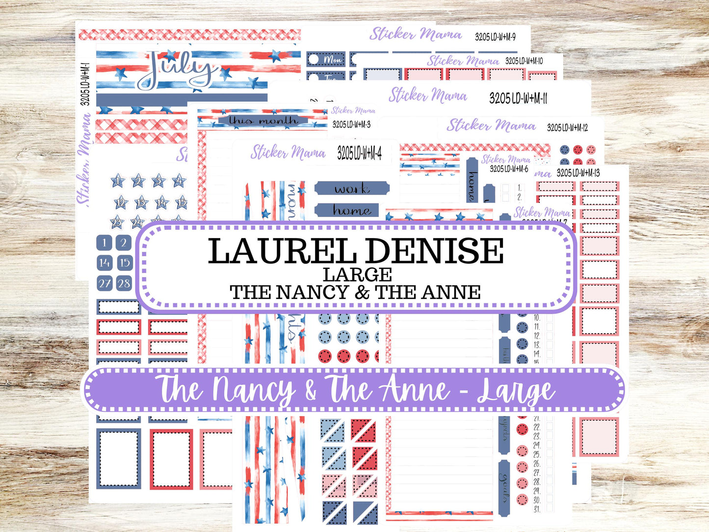 Laurel Denise Large Nancy & Large Anne Planner Sticker Kit | Vertical Horizontal Week + Month | July Patriotic Festivities 3205 | 4-26