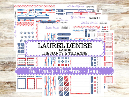 Laurel Denise Large Nancy & Large Anne Planner Sticker Kit | Vertical Horizontal Week + Month | July Patriotic Festivities 3205 | 4-26