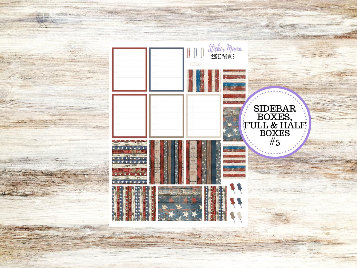 Erin Condren Weekly Planner Kit | Vertical & Hourly Stickers | WK-3217 Old Glory