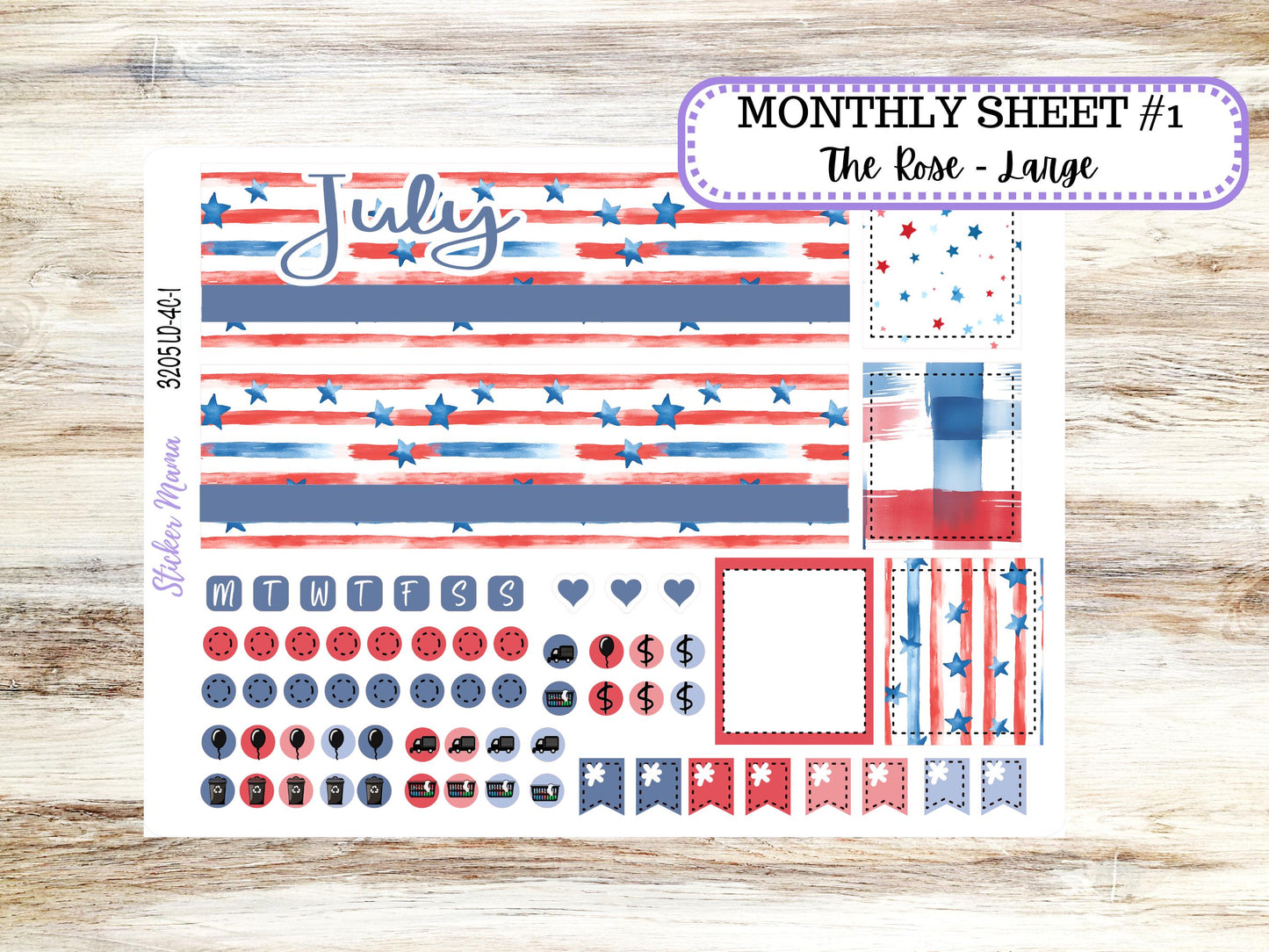 Laurel Denise Large Rose Planner Sticker Kit | 4-COLUMN (formerly project) | July Patriotic Festivities 3205 | 4-26