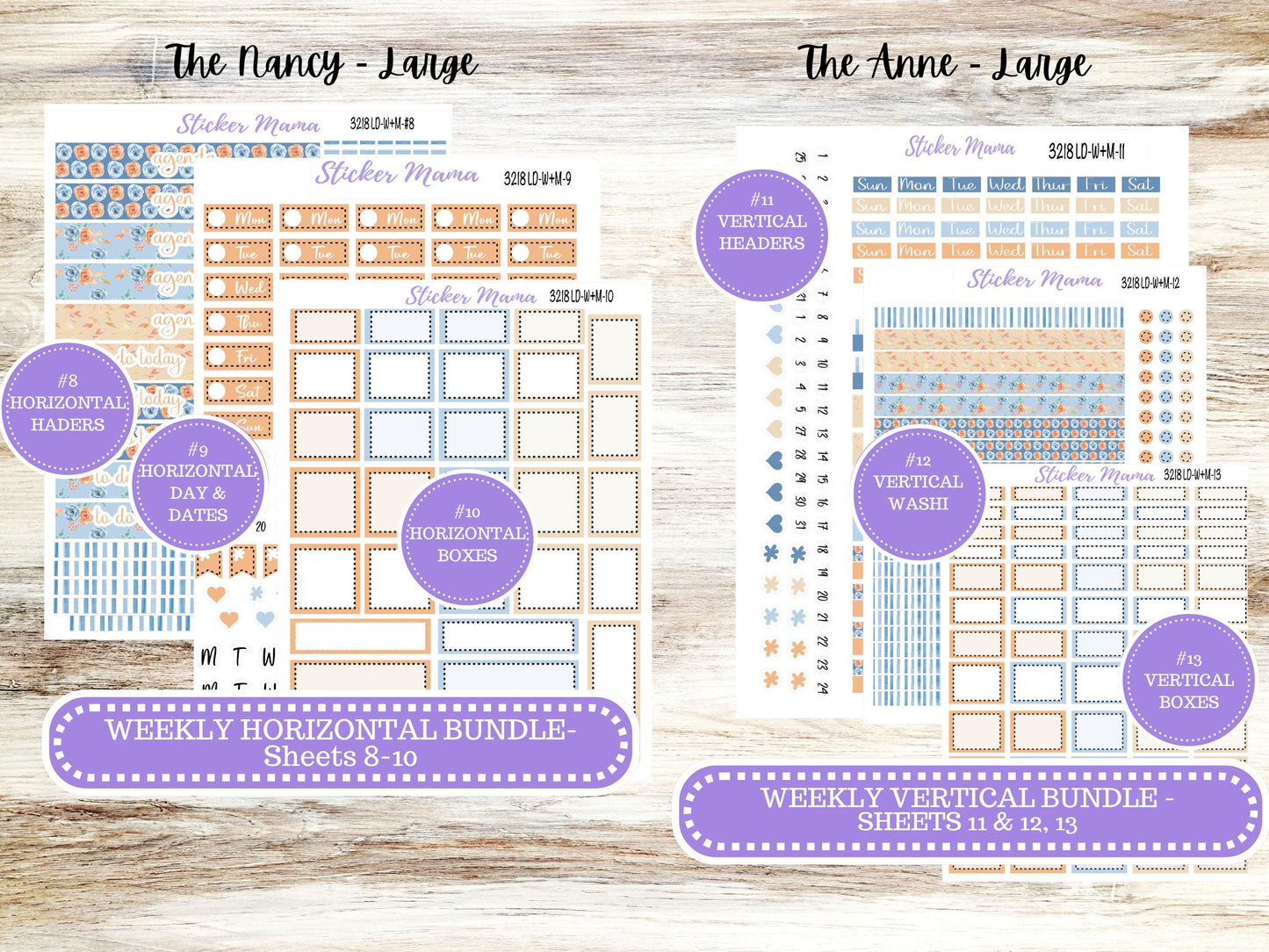 Laurel Denise Large Nancy & Large Anne Planner Sticker Kit | Vertical Horizontal Week + Month | August Blossom Breeze 3218 | 5-26