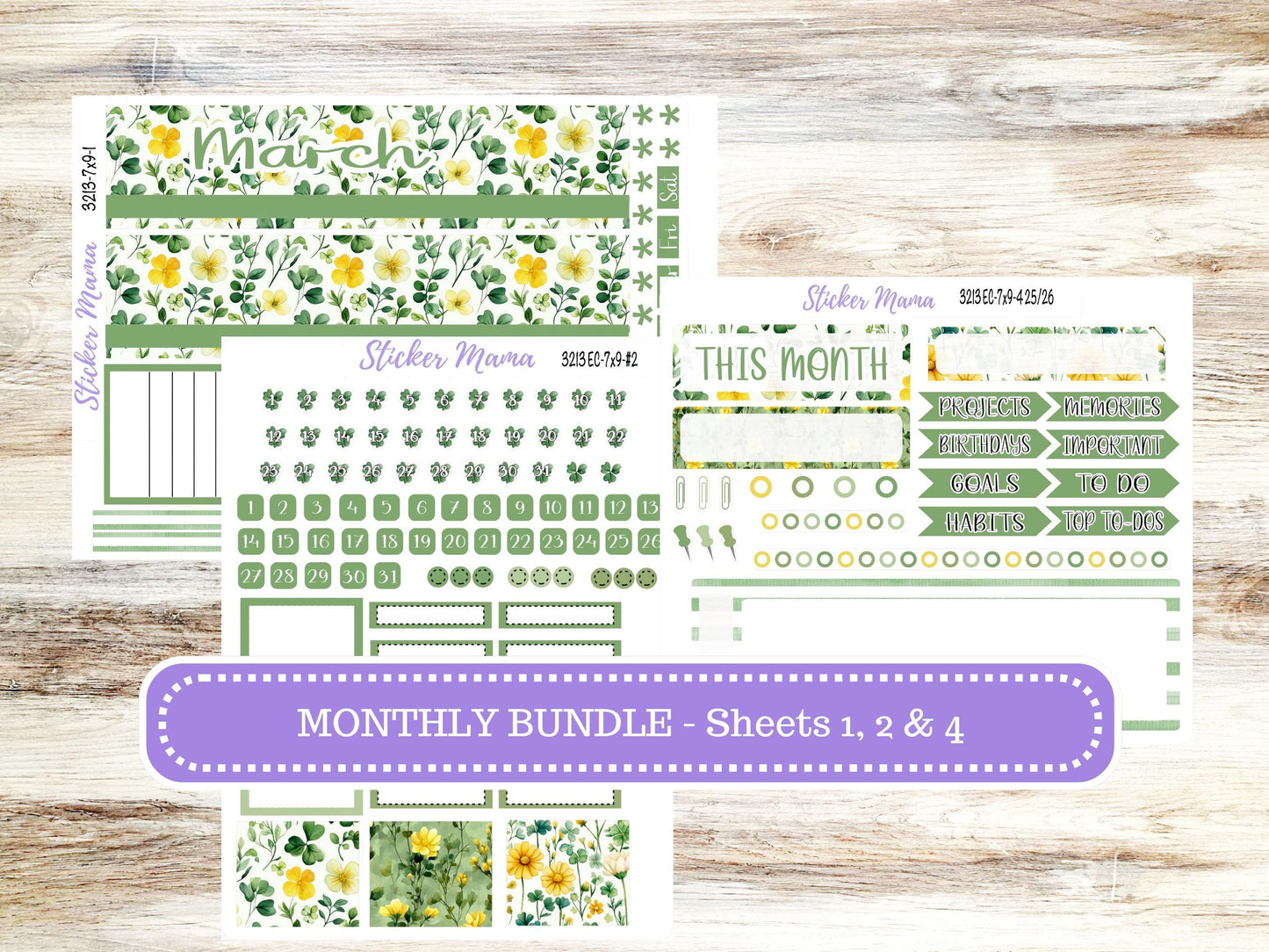 ERIN CONDREN Monthly Kit-3213 || 7X9 || Lucky Blossom - 7x9 ec March Monthly Kit - February Monthly Planner Kits -  Monthly Pages || 11-25