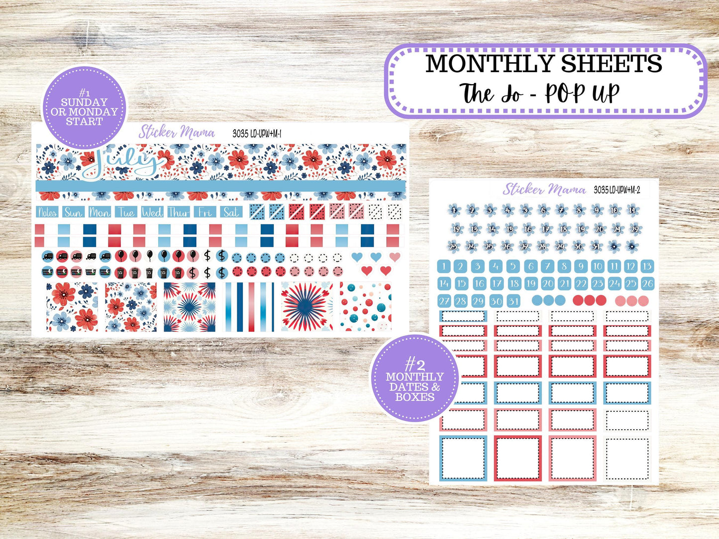 Laurel Denise Jo Planner Sticker Kit | Pop-up Week+Month | July 3035 American Dream | 4-26