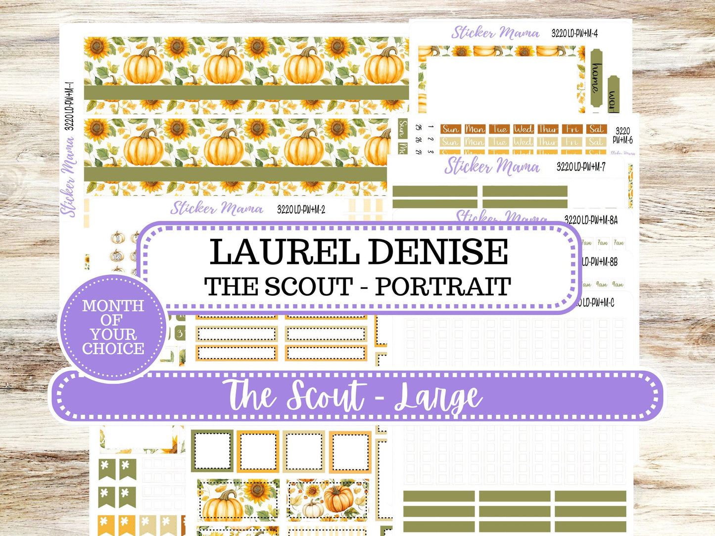 Laurel Denise Large Scout Planner Sticker Kit | Portrait Weekly + Monthly | Month of your Choice Fall | 3220 Sunflower Harvest | 6-26