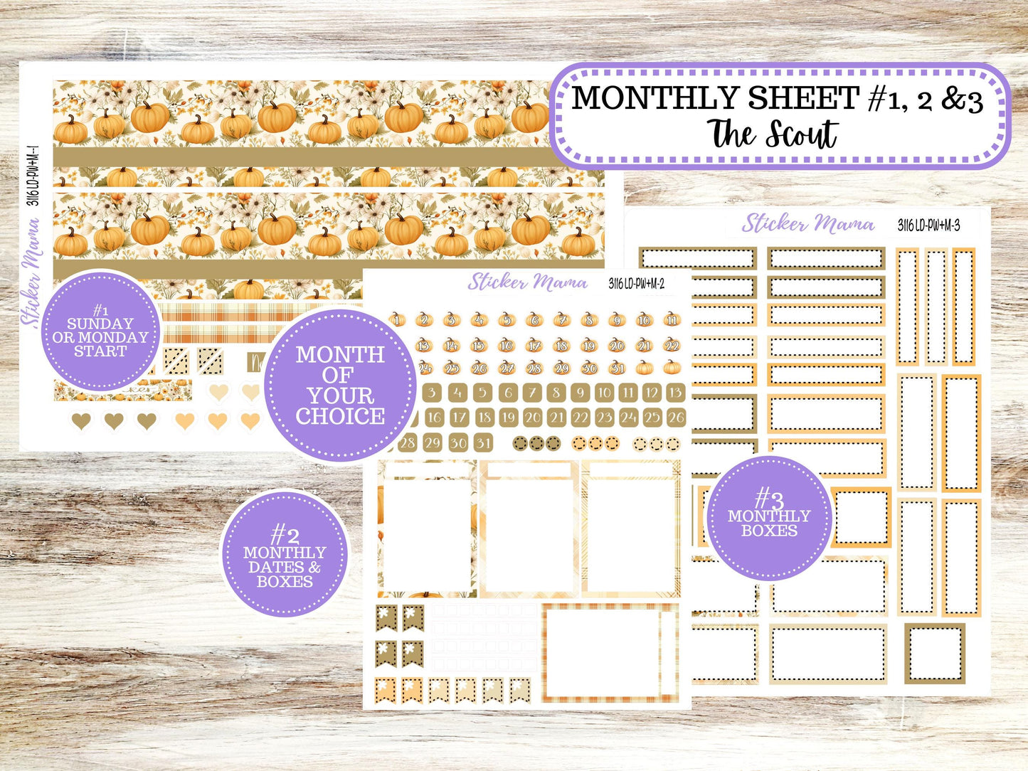 Laurel Denise Large Scout Planner Sticker Kit | Portrait Weekly + Monthly | Month of your Choice Fall | 3116 Pumpkin Spice | 7-26