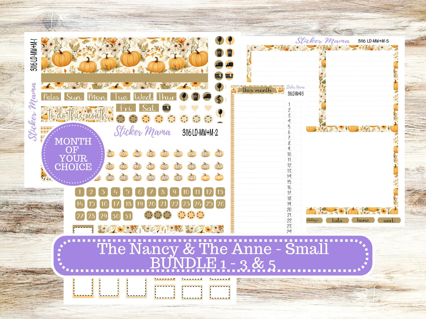 Laurel Denise Small Anne and Nancy Planner Sticker Kit | Small Week + Month | Choose your own Month 3116 Pumpkin Spice | 7-26