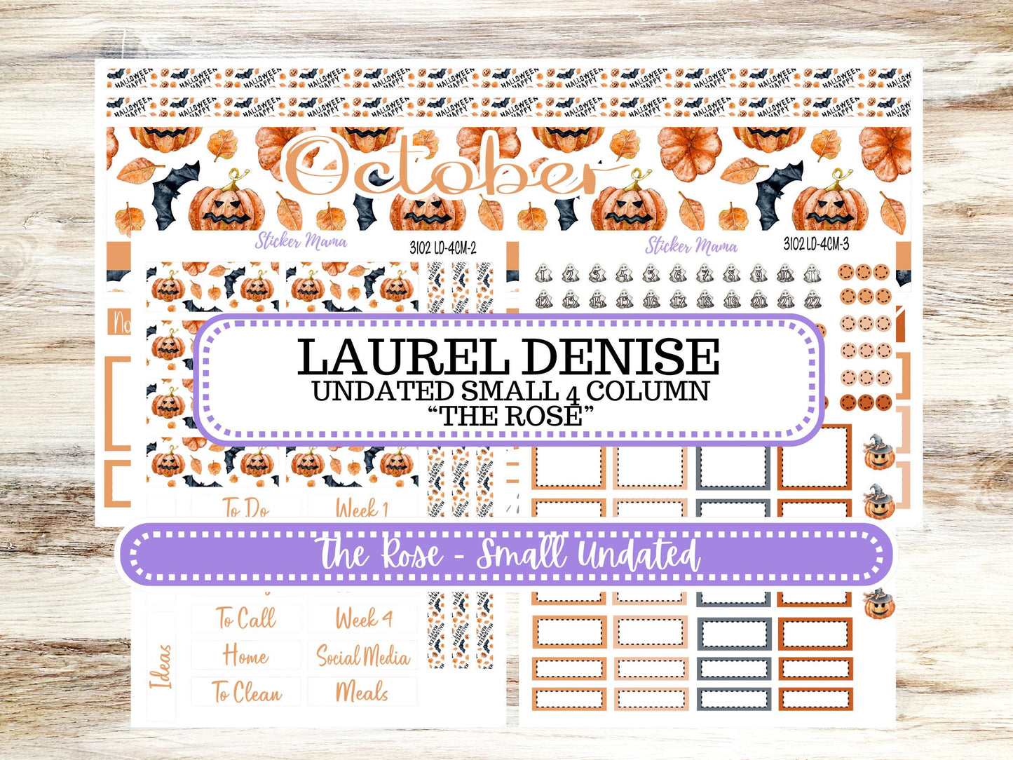 LD "Th Rose" Small || 4 COLUMN Mini (formerly the project mini) Size Planner Kit #3102 || Pumpkin Town || Project Stickers || June 25