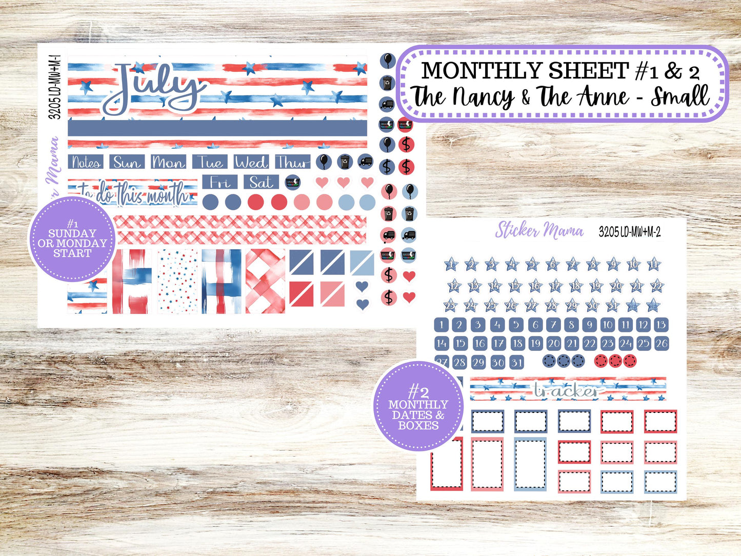 Laurel Denise Small Anne and Nancy Planner Sticker Kit | July Patriotic Festivities 3205 | 4-26