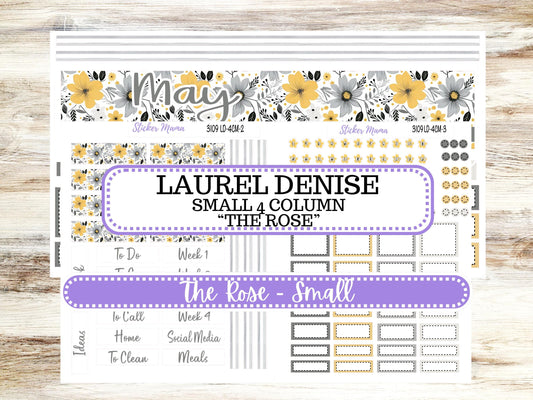 Laurel Denise Small Rose Planner Sticker Kit | 4 Column Mini | Project Mini  | #3109 Grey and Yellow Floral | 1-26