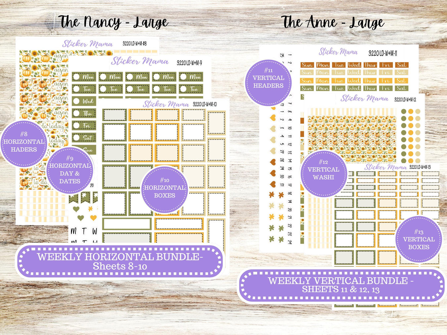 Laurel Denise Large Nancy & Anne Planner Sticker Kit | Vertical Horizontal Week + Month | Month of your Choice Fall | 3220 Sunflower | 6-26