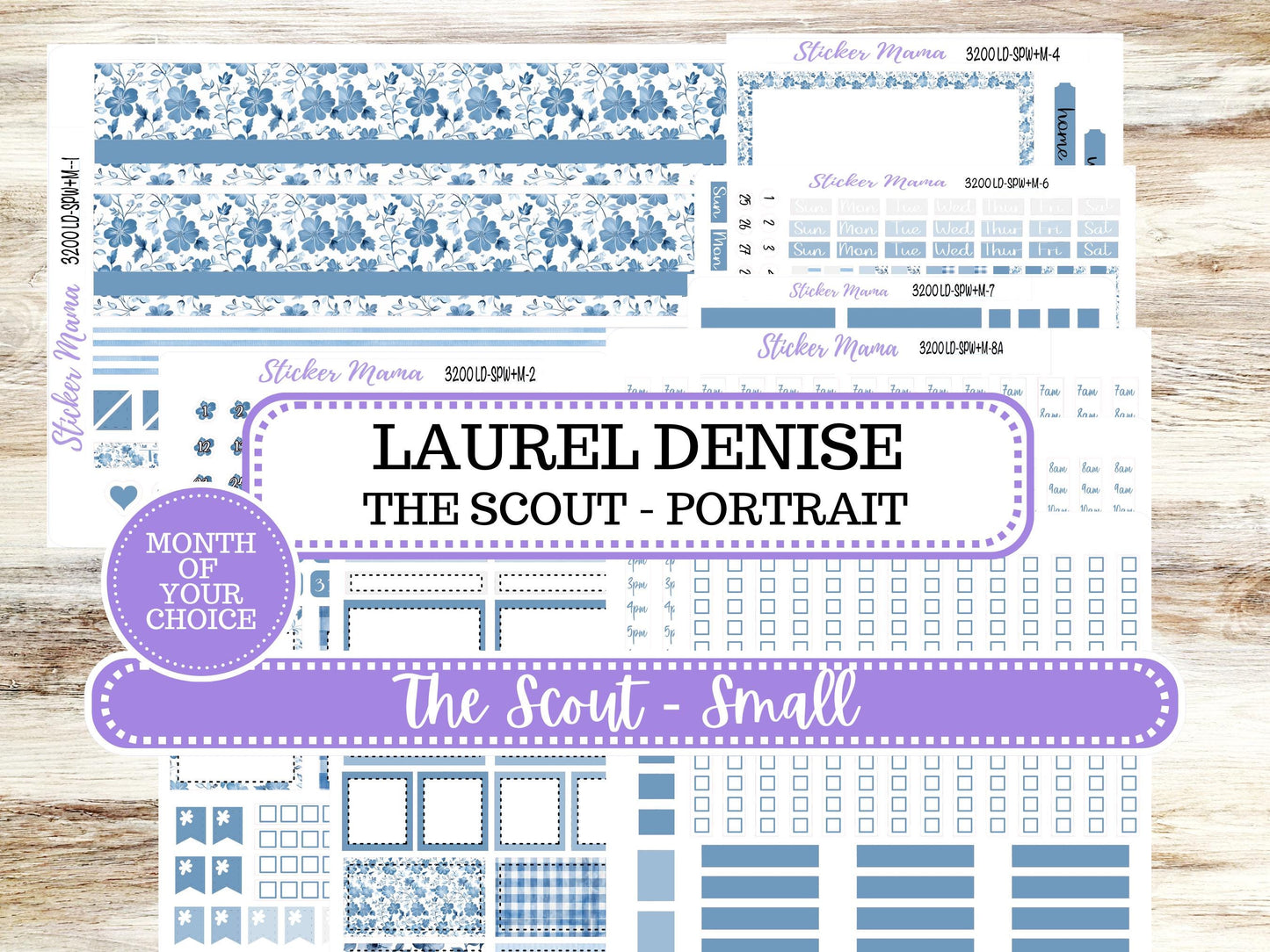 LD Small "The Scout" || PORTRAIT Weekly + Monthly Planner Kit #3200 || Blue Blossom || Laurel Denise Kit Portrait  || 12-25