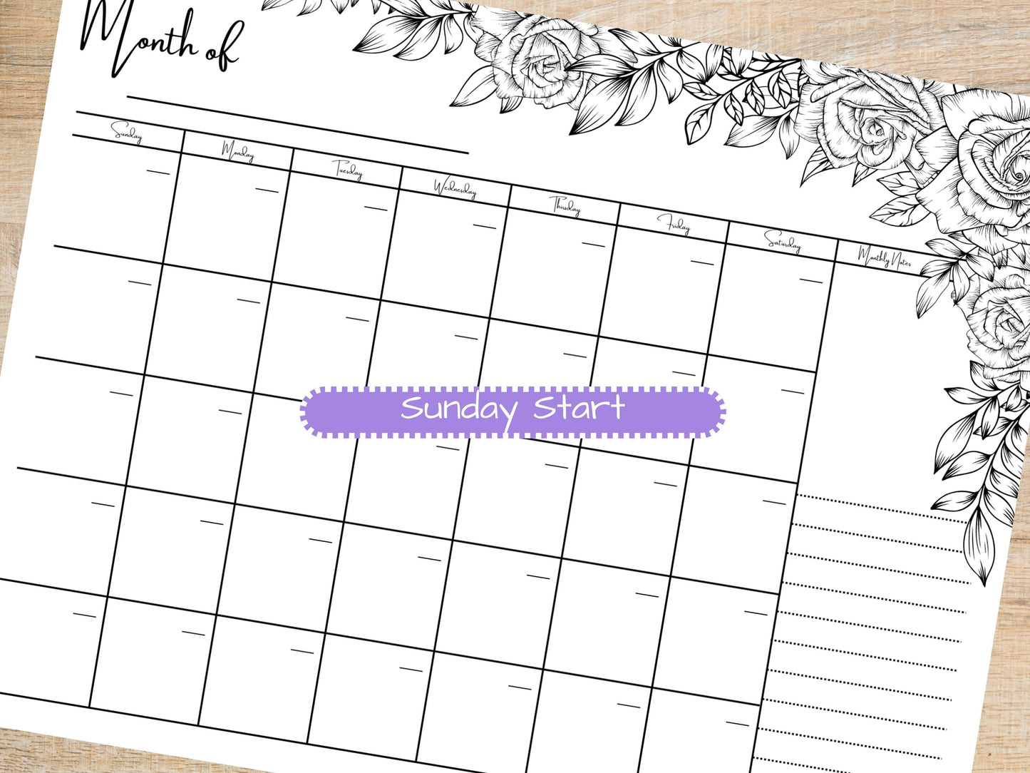 Cute Roses Monthly Planner Pad 8.5x11 | Tear Off Desk Pad | Floral Productivity Planner