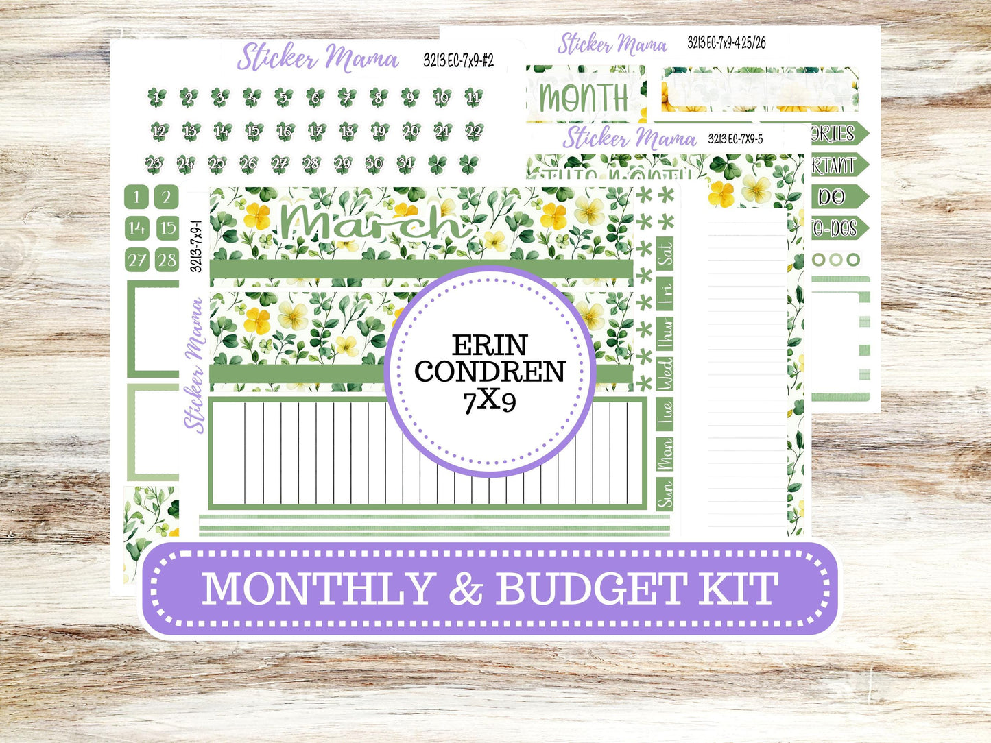 ERIN CONDREN Monthly Kit-3213 || 7X9 || Lucky Blossom - 7x9 ec March Monthly Kit - February Monthly Planner Kits -  Monthly Pages || 11-25