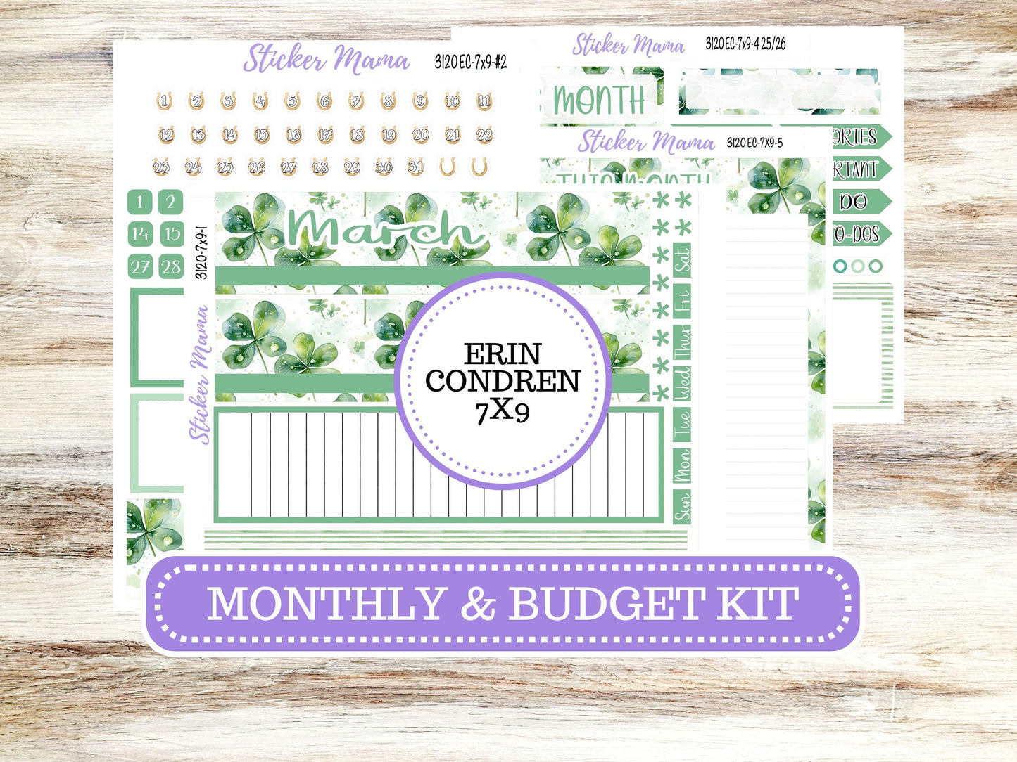 ERIN CONDREN Monthly Kit-3120 || 7X9 || Shamrock Magic - 7x9 ec March Monthly Kit - February Monthly Planner Kits -  Monthly Pages || 11-25