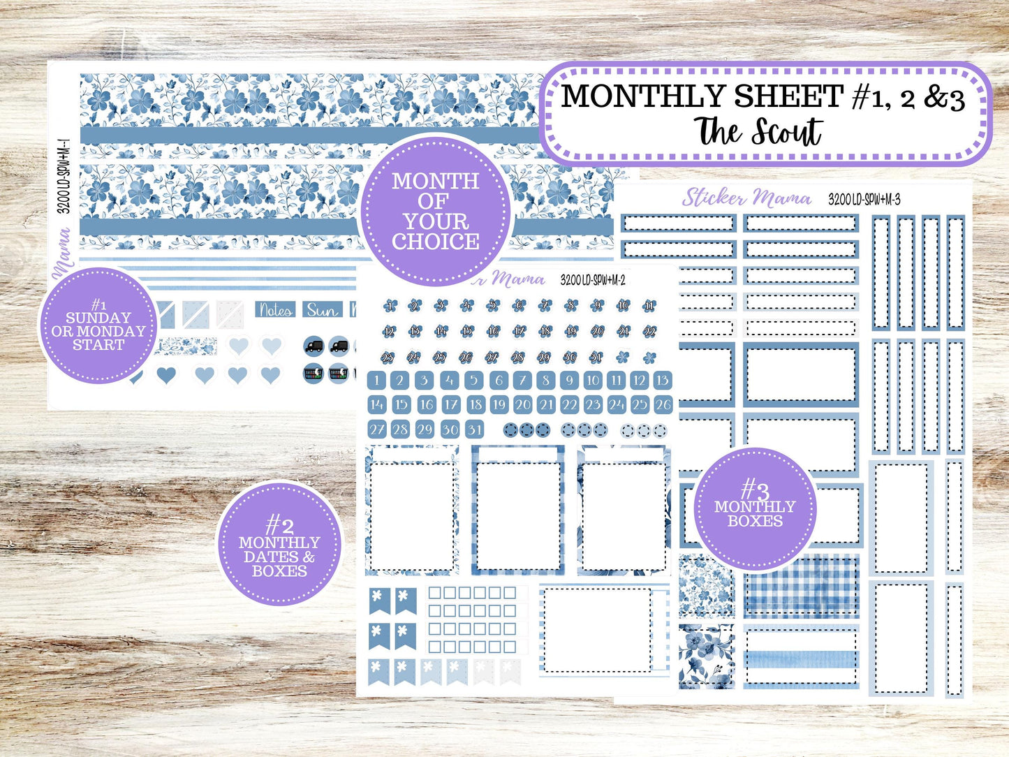 LD Small "The Scout" || PORTRAIT Weekly + Monthly Planner Kit #3200 || Blue Blossom || Laurel Denise Kit Portrait  || 12-25