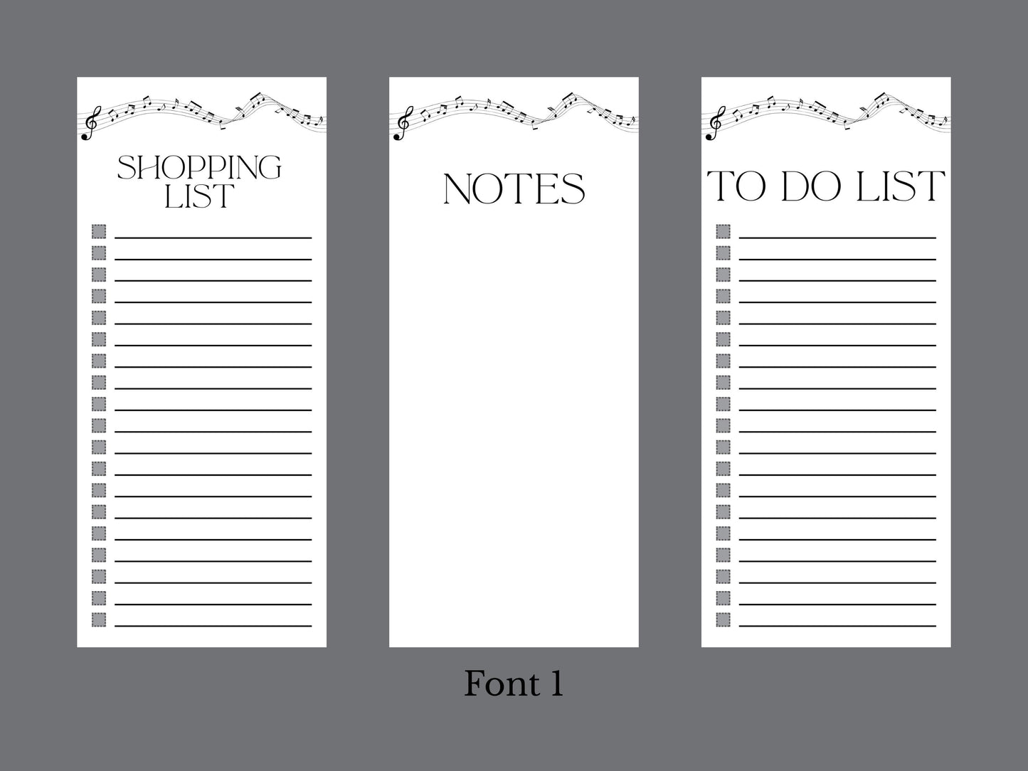 Music Sheet Notepads | Set of Three | 3.5 x 8 | To Do List | Shopping List | Notes