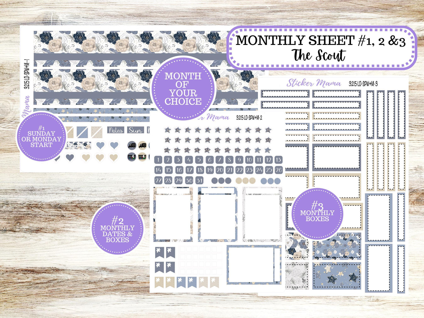 Laurel Denise Small Scout Planner Sticker Kit | Portrait Weekly + Monthly | Choose Your Month Charming Roses #3215 | 1-26