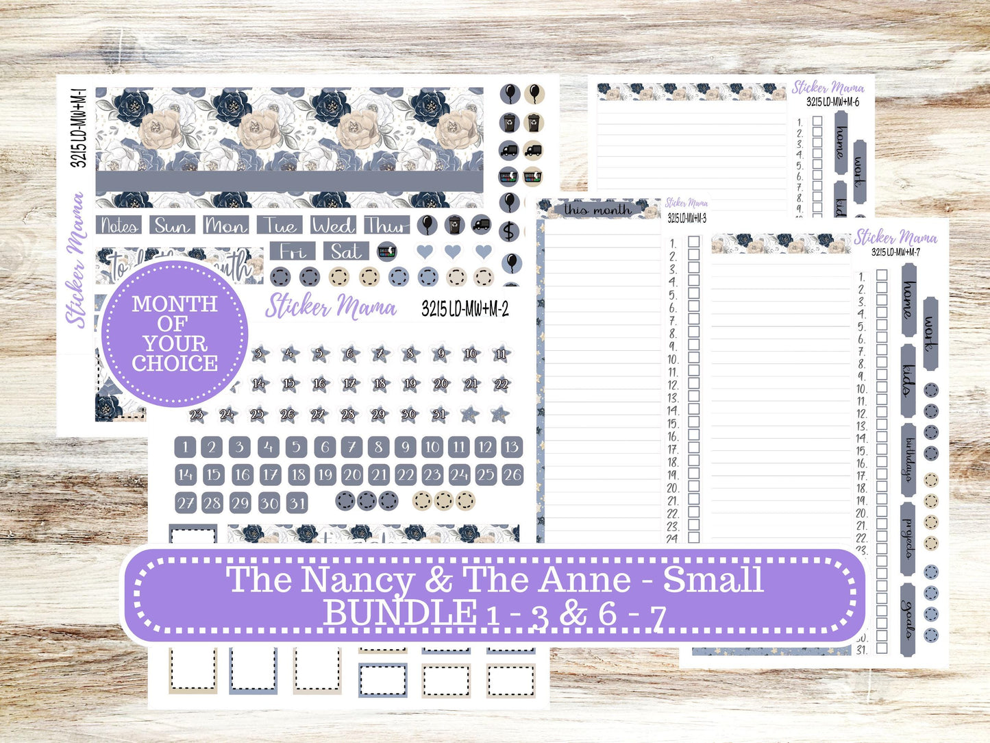 Laurel Denise Small Anne and Nancy Planner Sticker Kit | Small Week + Month | Choose your own Month #3215 Charming Roses | 1-26