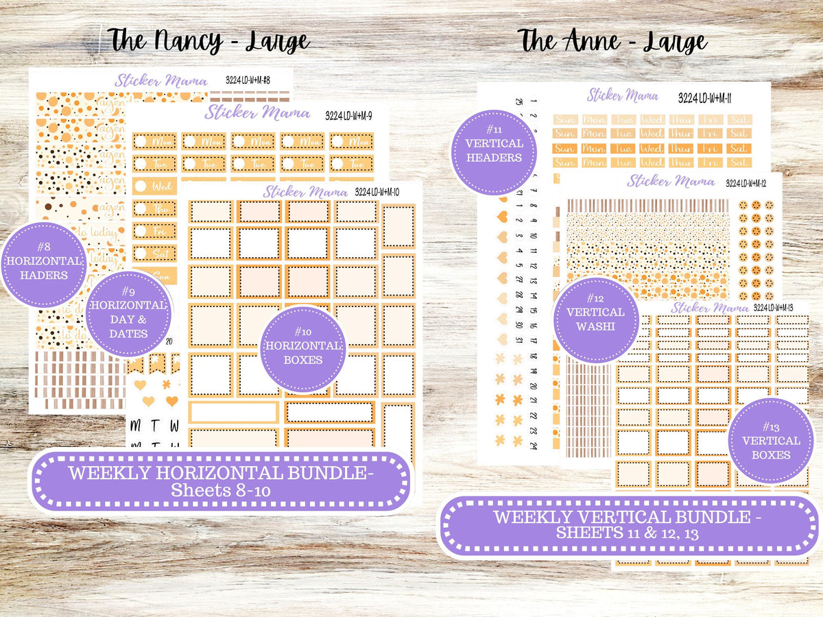 Laurel Denise Large Nancy & Anne Planner Sticker Kit | Vertical Horizontal Week + Month | Choose your own month | Fall Polka Dots 3224