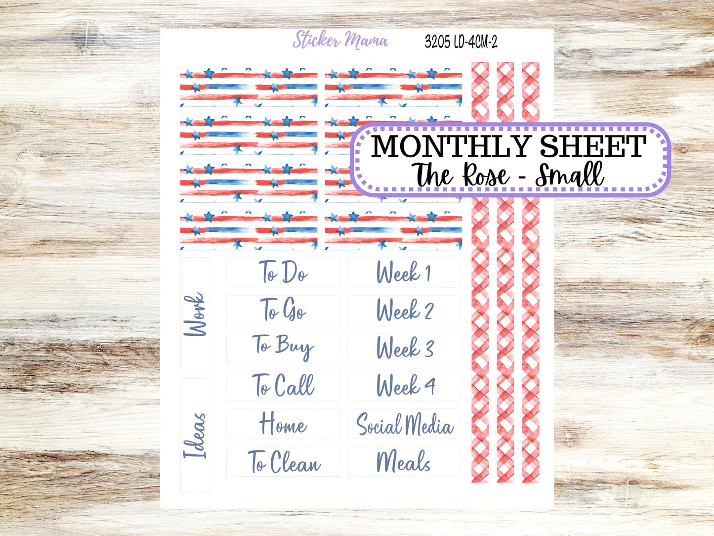 Laurel Denise Small Rose Planner Sticker Kit | 4 Column Mini | Project Mini  | July 3205 Patriotic Festivities | 4-26
