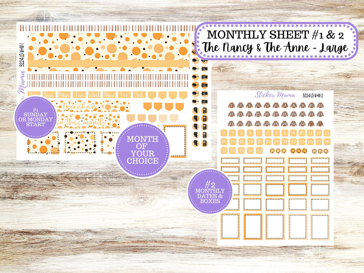 Laurel Denise Large Nancy & Anne Planner Sticker Kit | Vertical Horizontal Week + Month | Choose your own month | Fall Polka Dots 3224