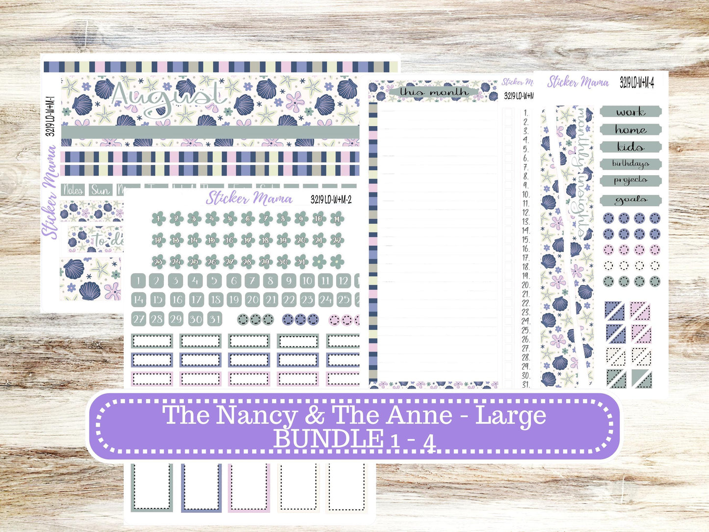 Laurel Denise Large Nancy & Large Anne Planner Sticker Kit | Vertical Horizontal Week + Month | August Tropical Trinkets 3219 | 5-26