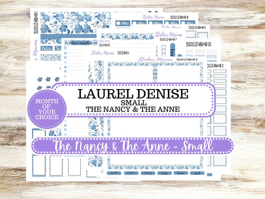 LD SMALL "The Anne" & "The Nancy" || MINI Week + Month Planner #3200 Blue Blossom || Laurel Denise Horizontal Vertical || 11-25