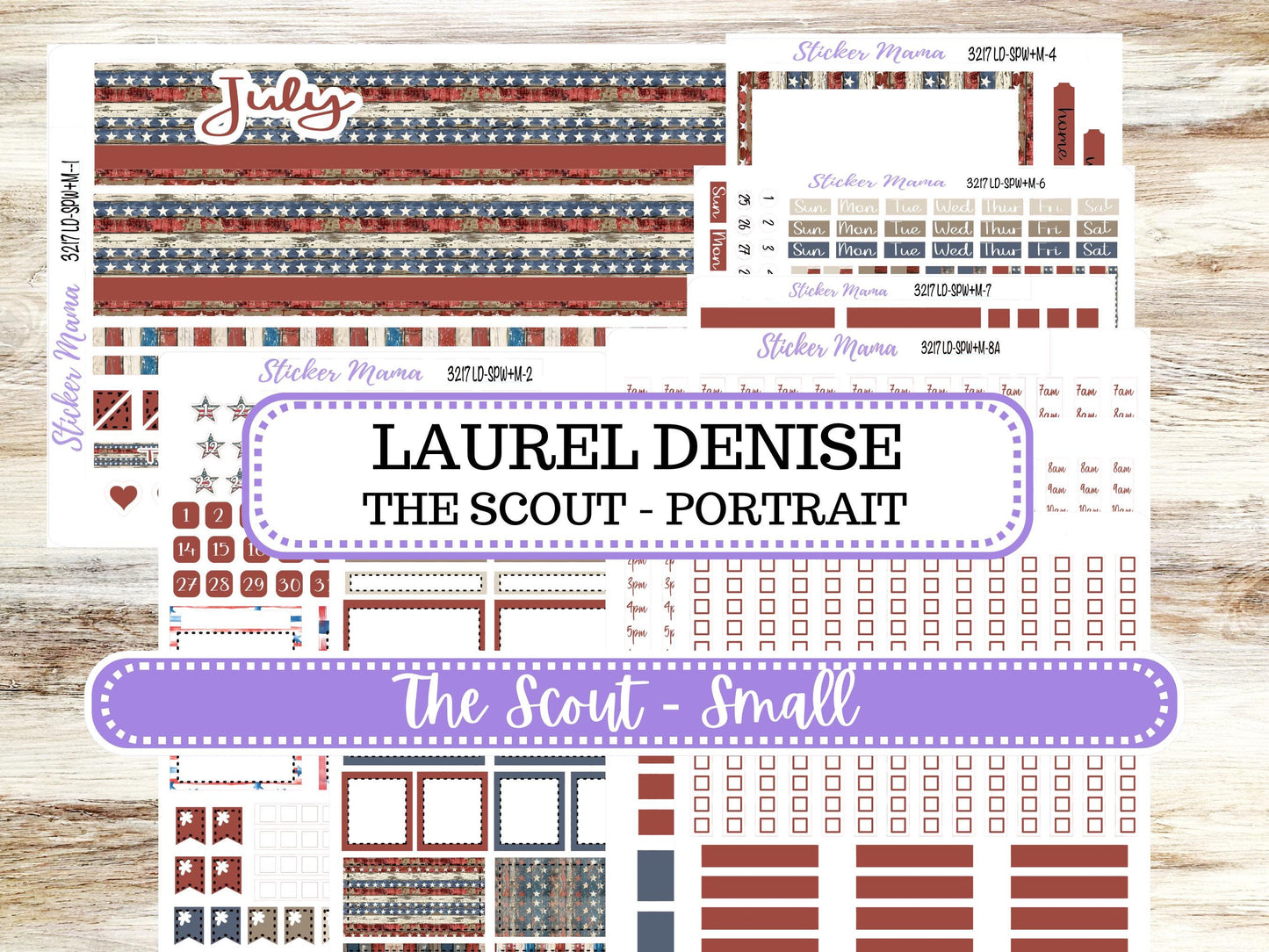 Laurel Denise Small Scout Planner Sticker Kit | Portrait Weekly + Monthly | July Old Glory 3217 | 4-26