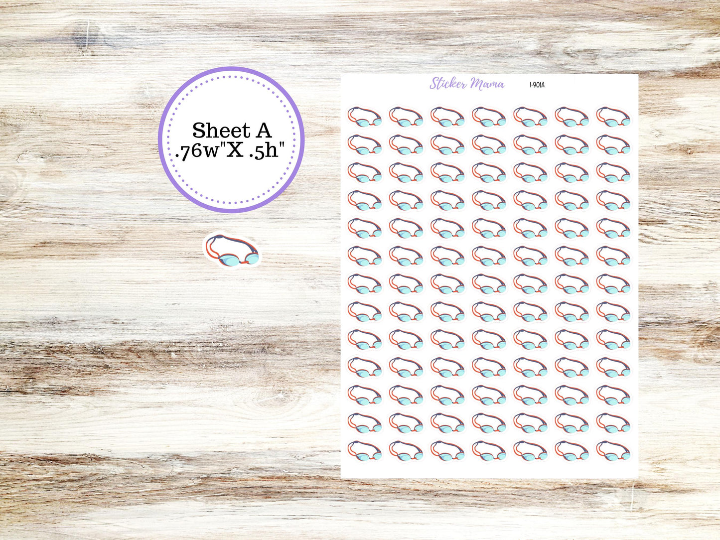 Swim Goggles Planner Stickers I-901 (.3, or .5,) | Swimming Practice Stickers |