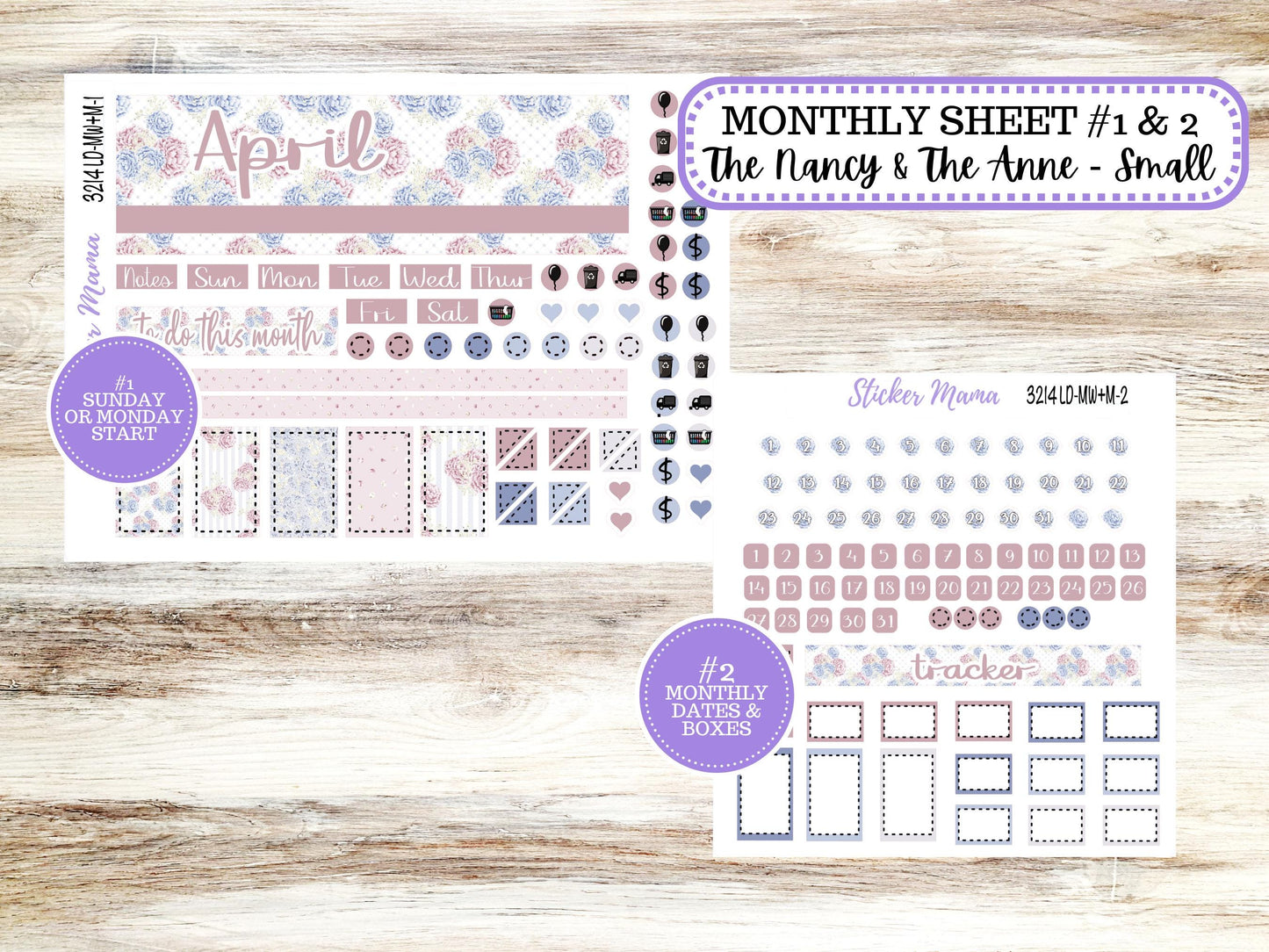 LD SMALL "The Anne" & "The Nancy" || MINI Week + Month Planner Kit #3214 || Horizontal Vertical || April Peony Palace || 12-25