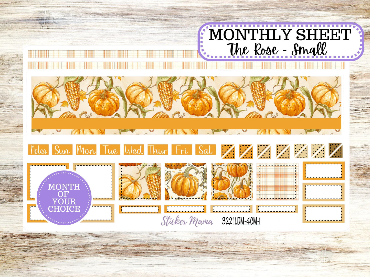 Laurel Denise Small Rose Planner Sticker Kit | 4 Column Mini | Project Mini  | Month of your Choice Fall | 3221 Pumpkins & Cornstalks
