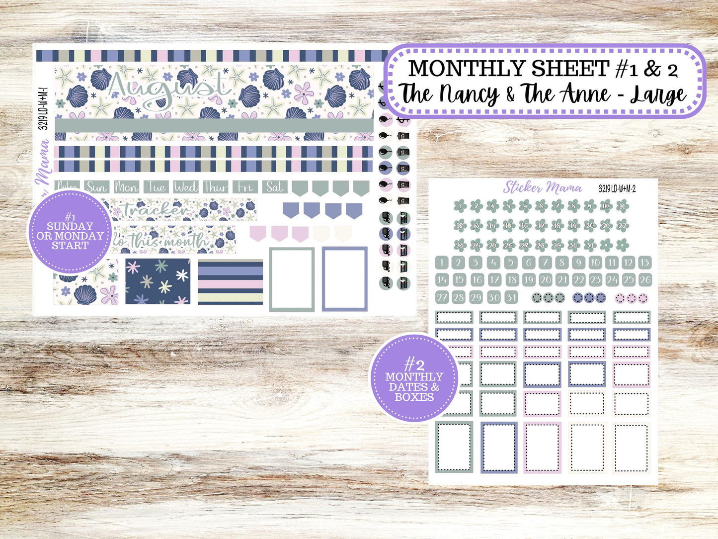 Laurel Denise Large Nancy & Large Anne Planner Sticker Kit | Vertical Horizontal Week + Month | August Tropical Trinkets 3219 | 5-26