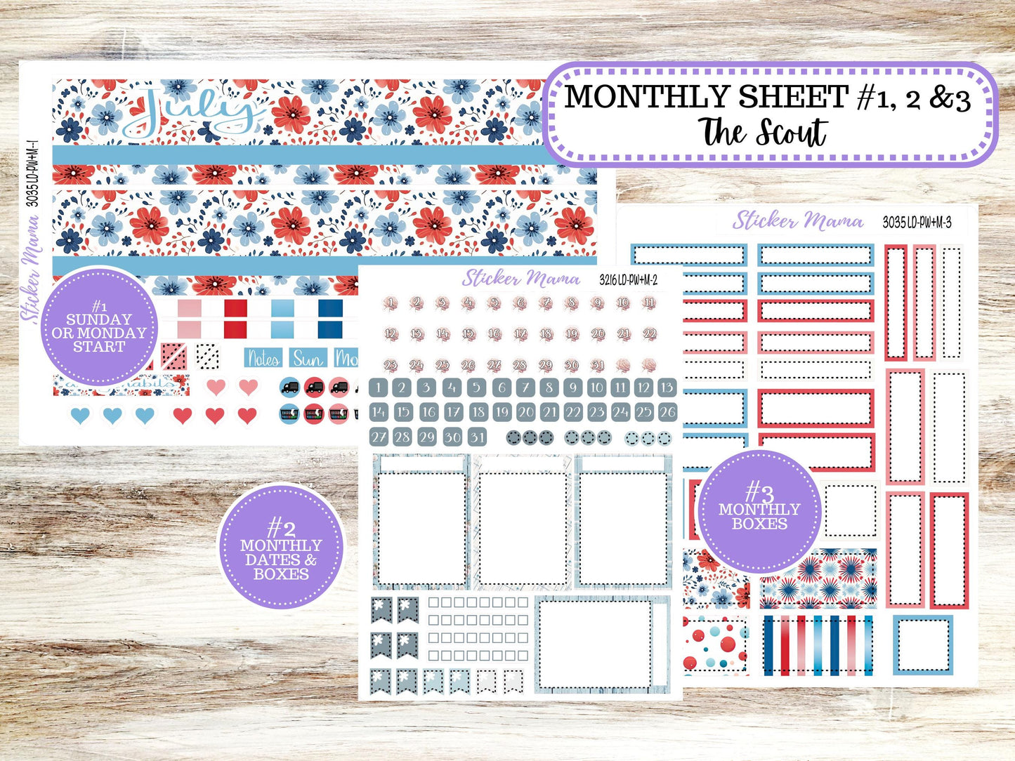 Laurel Denise Large Scout Planner Sticker Kit | Portrait Weekly + Monthly | July 3035 American Dream | 4-26