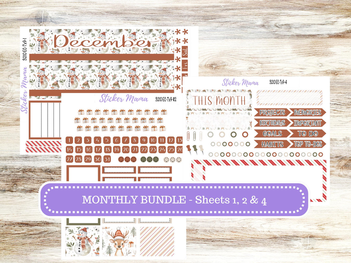 Erin Condren Monthly Planner Sticker Kit 3210 | 7X9 | December Frosty Friends | 9-26