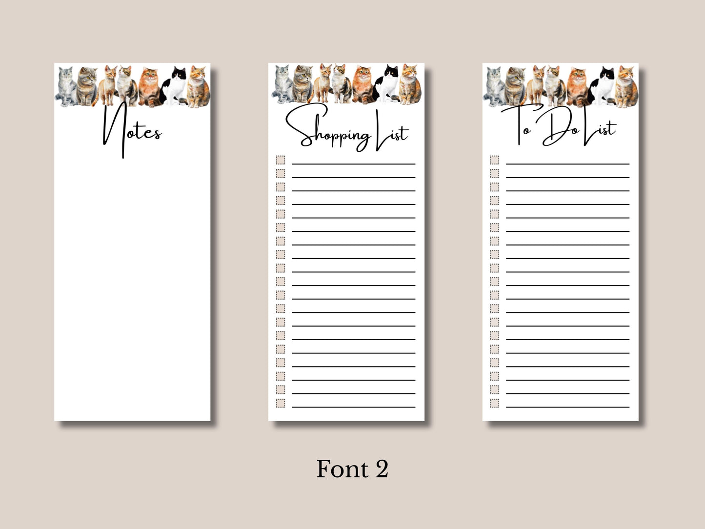 Feline Friends  - Dog Notepads | Set of Three | 3.5 x 8 | To Do List | Shopping List | Notes