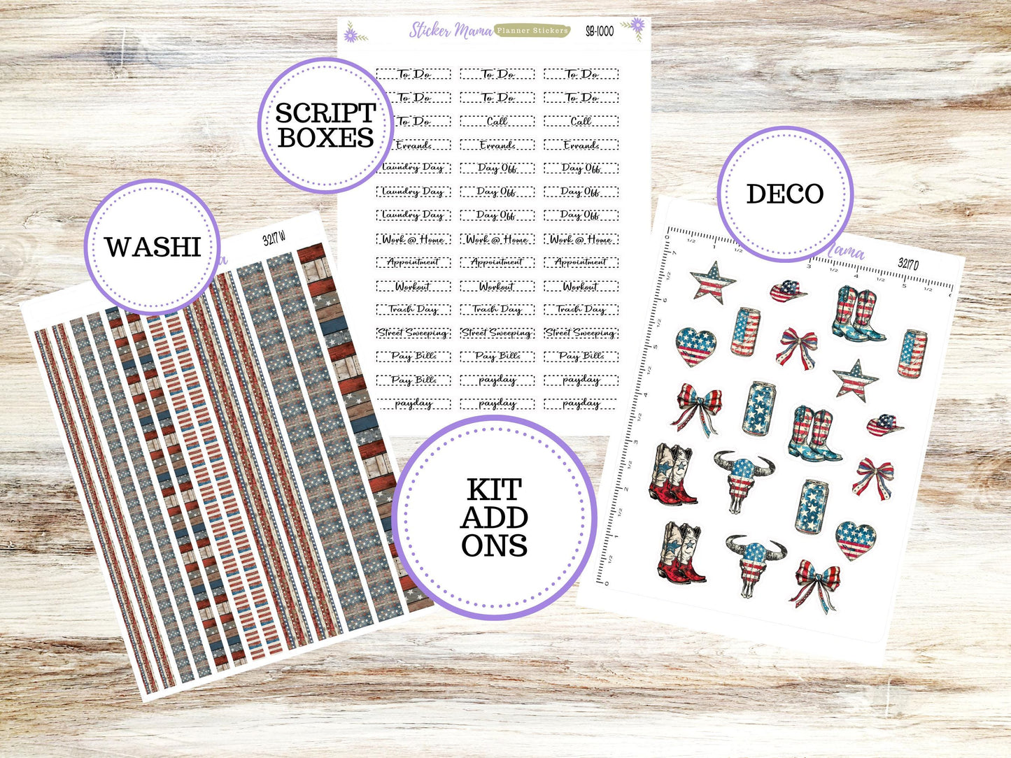Simple Planner Sticker Kit | 3217 Old Glory | 1.5 inch wide