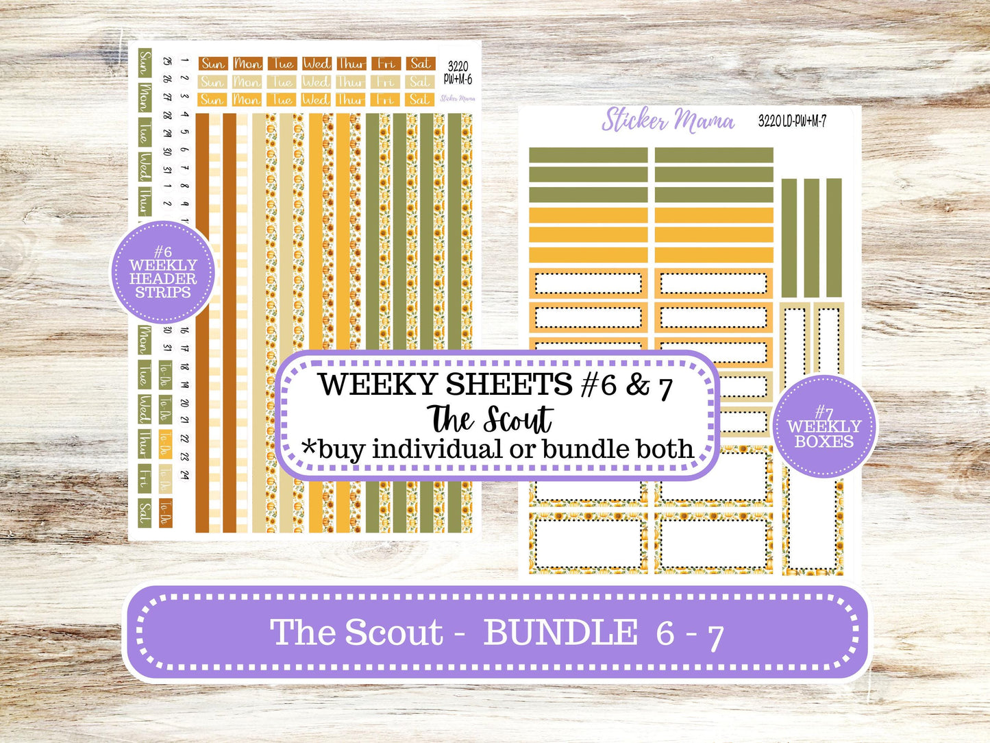 Laurel Denise Large Scout Planner Sticker Kit | Portrait Weekly + Monthly | Month of your Choice Fall | 3220 Sunflower Harvest | 6-26