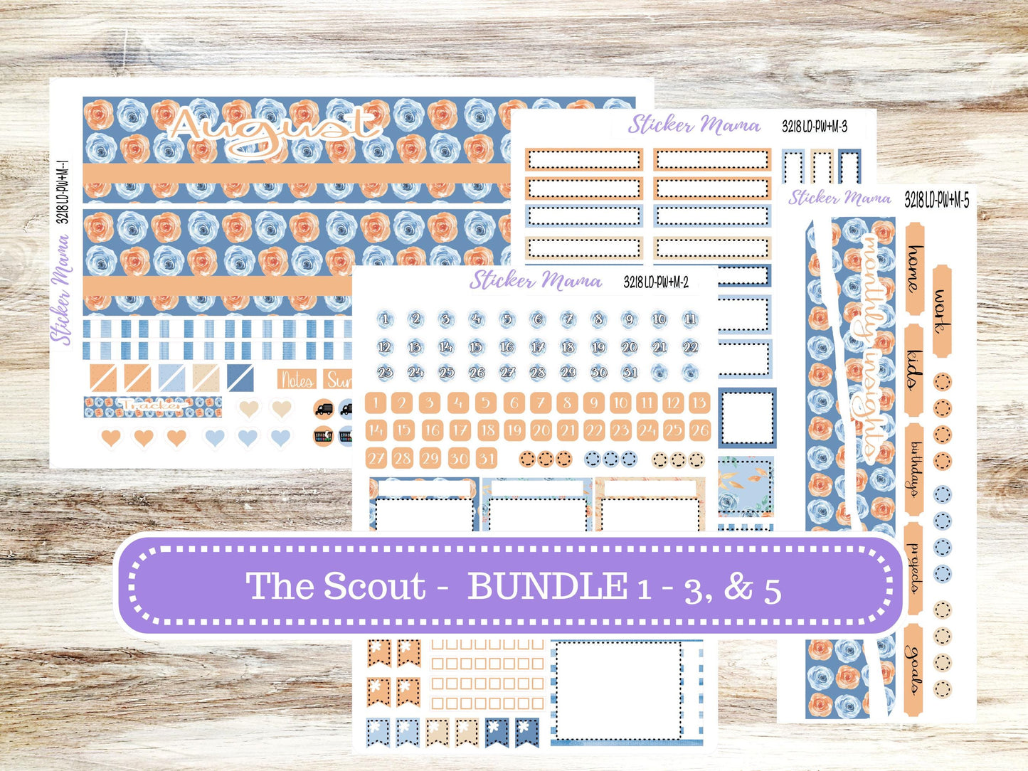 Laurel Denise Large Scout Planner Sticker Kit | Portrait Weekly + Monthly | August Blossom Breeze 3218 | 5-26