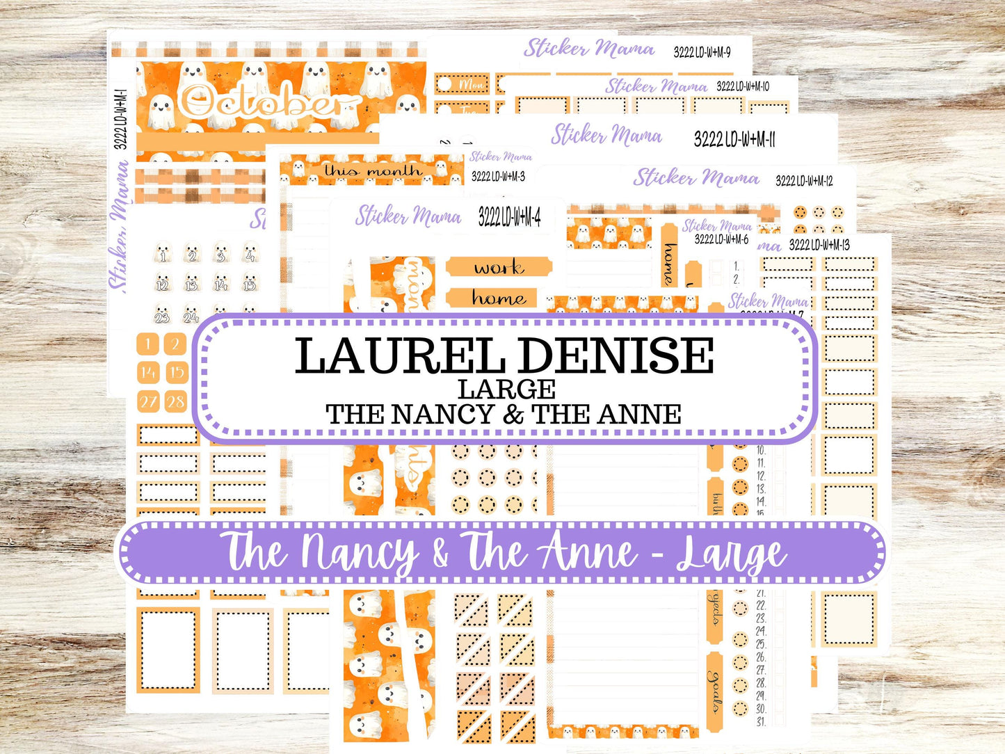 Laurel Denise Large Nancy & Large Anne Planner Sticker Kit | Vertical Horizontal Week + Month | October Cozy Ghost 3222 | 7-26