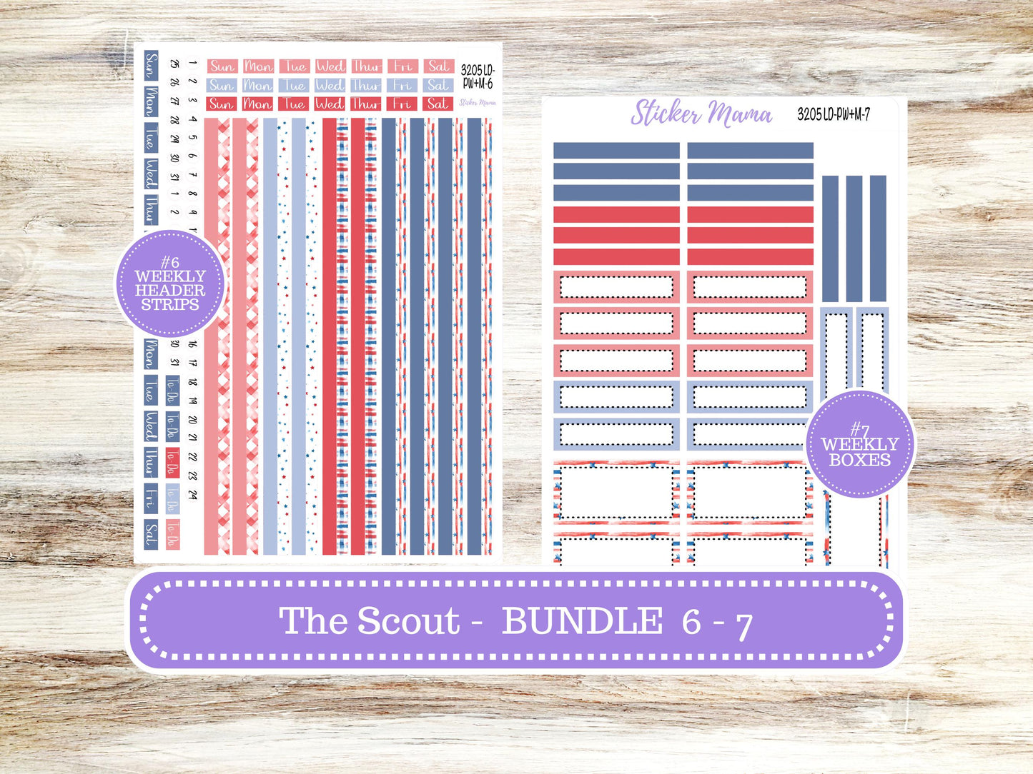 Laurel Denise Large Scout Planner Sticker Kit | Portrait Weekly + Monthly | July Patriotic Festivities 3205 | 4-26